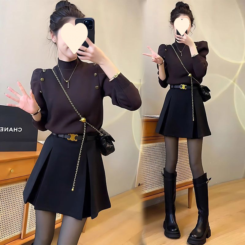 秋冬高级感穿搭漂亮时尚套装小个子毛衣配短裙2025冬季穿搭一整套