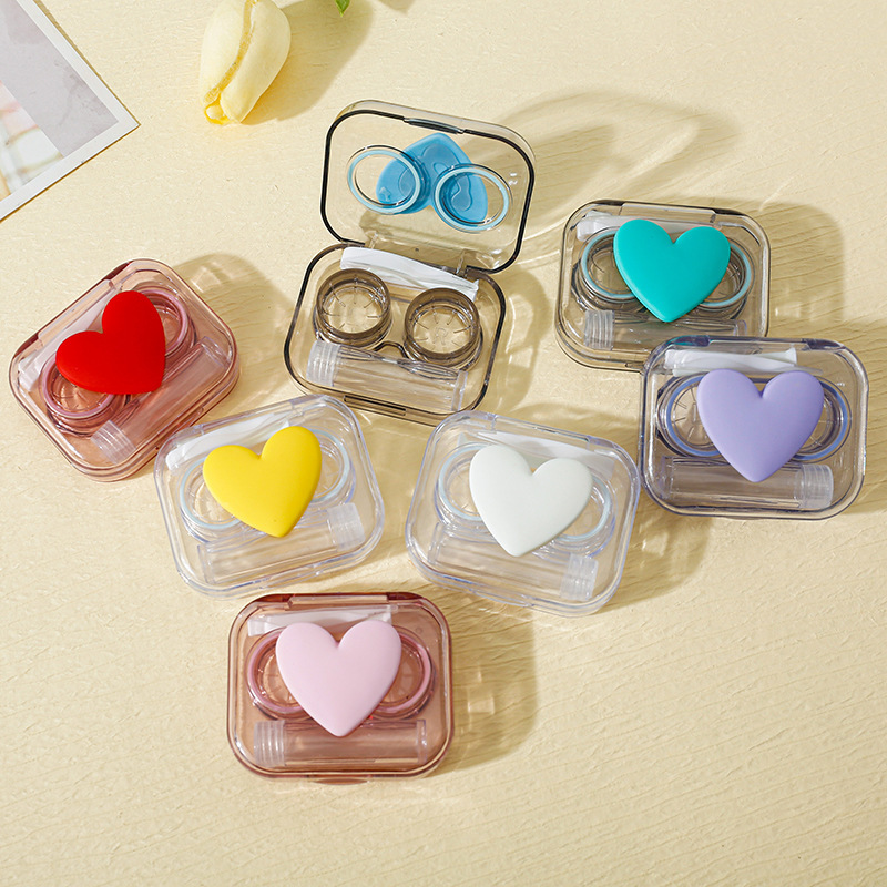Candy Color Love Screw-free Cover Contact Lens Box Transparent Beauty Pupil Box Portable Mini Double Box Nursing Companion Box