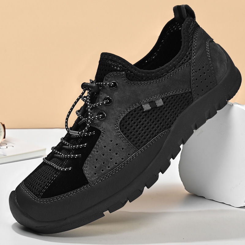 Cohen Outdoor Hiking Shoes Men's Summer New Hollow Breathable Mesh Shoes Men's Slip-On Non-Slip Sports Casual Shoes