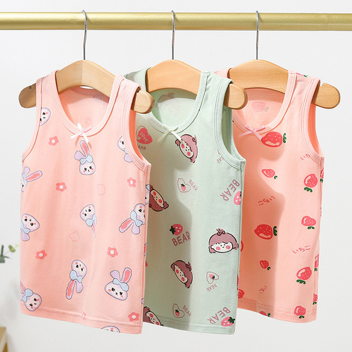 Baby Girl's Small Strap Tank Top, Children's V-Neck Undershirt, Pure Cotton Summer Thin Base Layer Baby Top, Toddler Clothing Wholesale