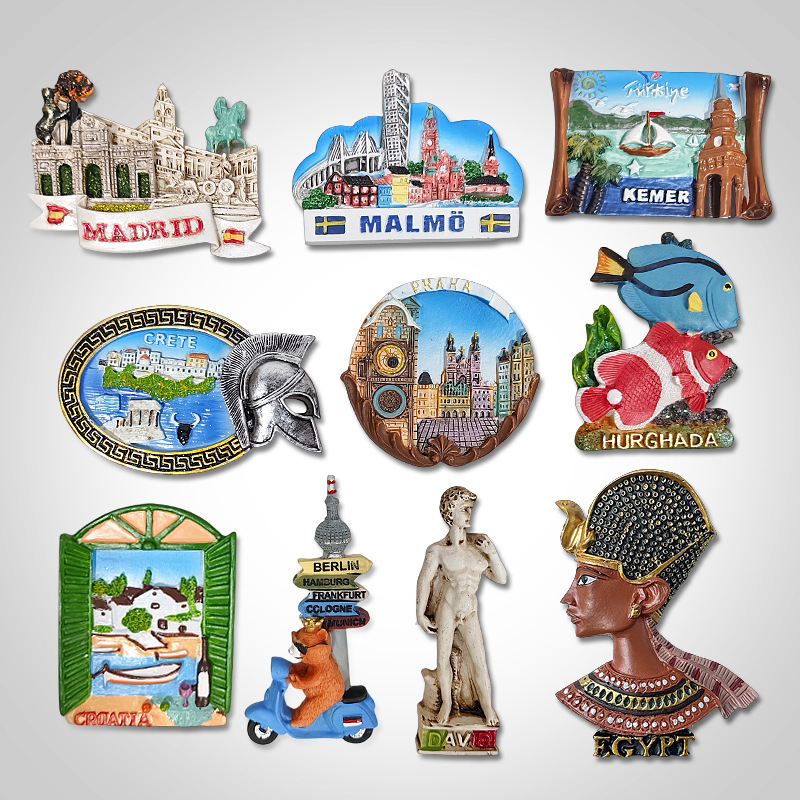 Global Tourist Attractions Cultural and Creative Resin Refrigerator Magnets, Travel Souvenirs, Commemorative Items, Factory Direct Sales, Cross-Border Collectibles Wholesale