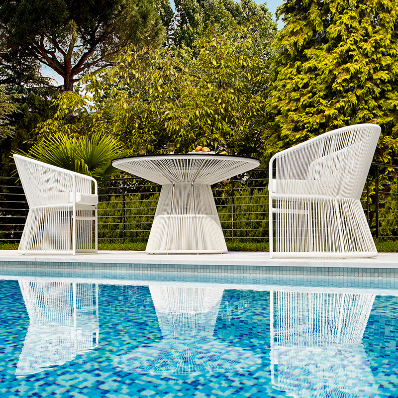 Mesa y silla al aire libre patio balcón protector solar impermeable ocio al aire libre silla de caña jardín mesa y silla nórdica combinación image 4