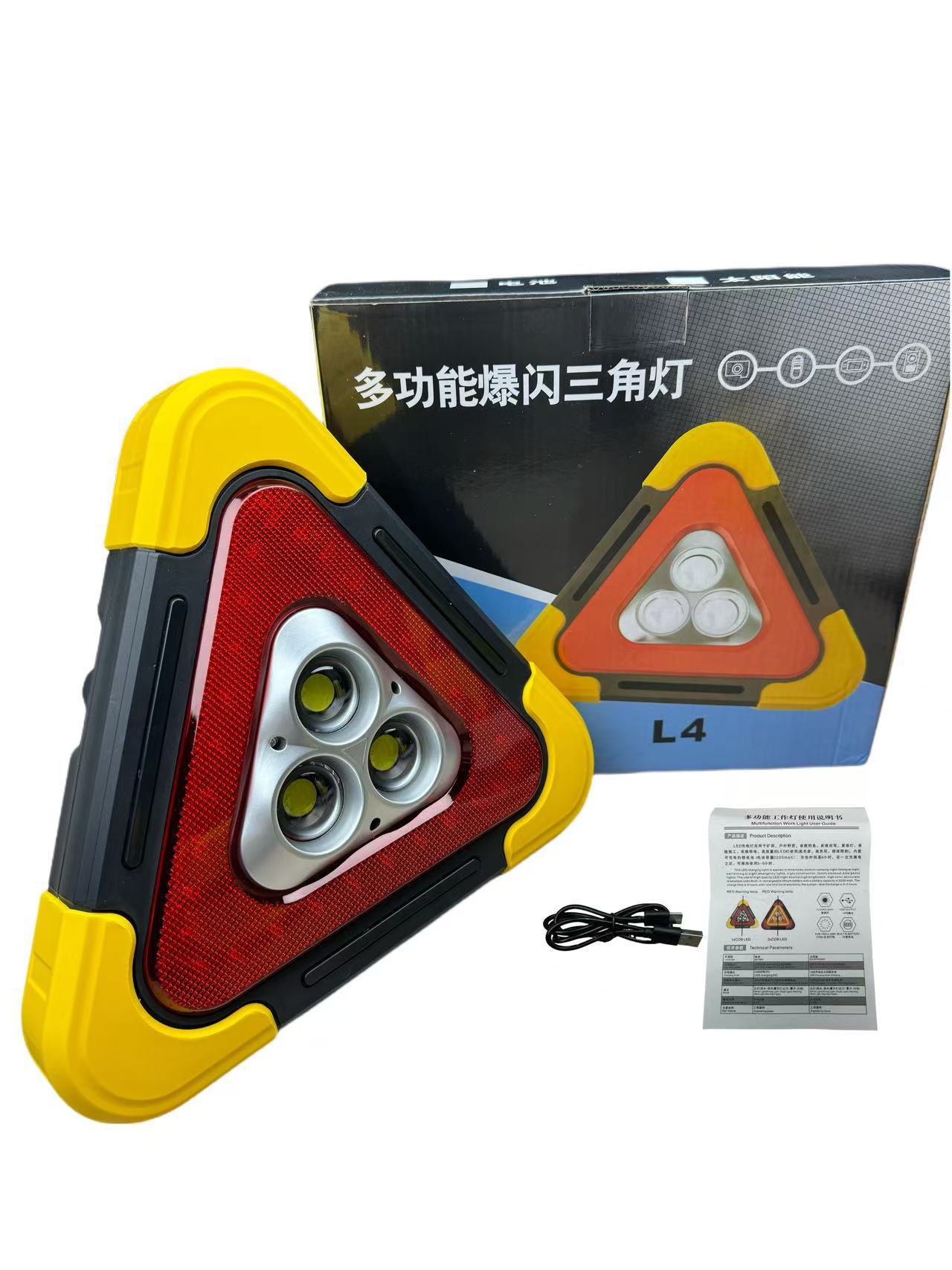 Luz de Advertencia Triangular Type-C de ABS con LED Solar y Reflectante para Emergencia Automotriz