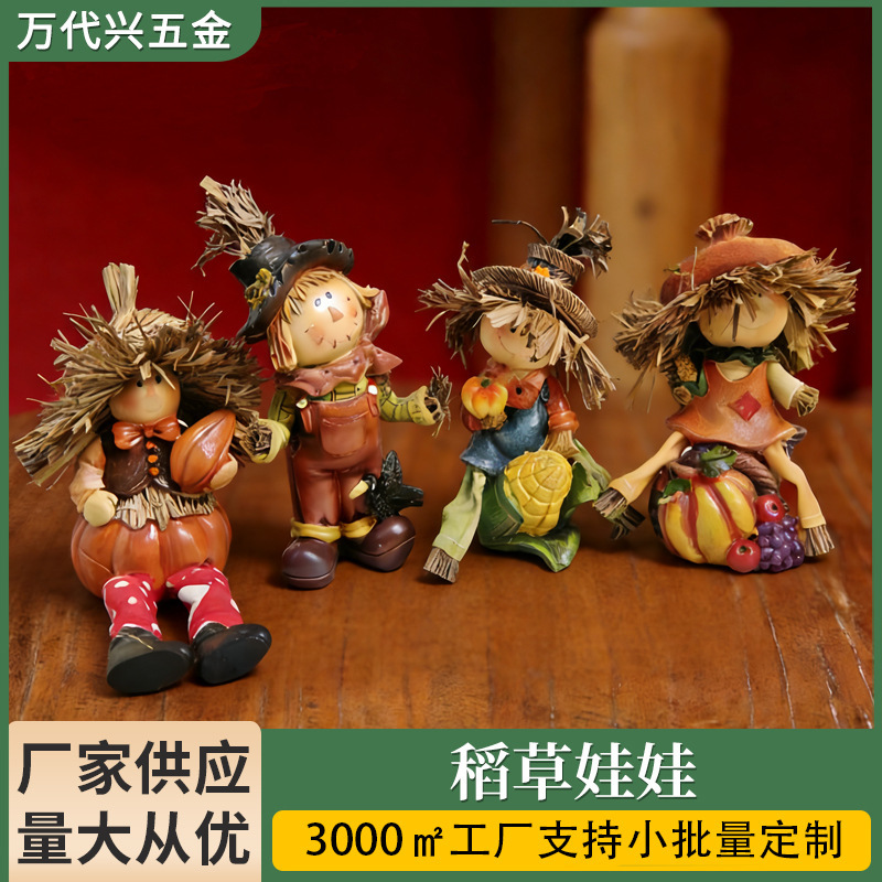 New American-Style Pastoral Resin Scarecrow Thanksgiving Harvest Festival Desktop Figurine Craft Creative Ornament