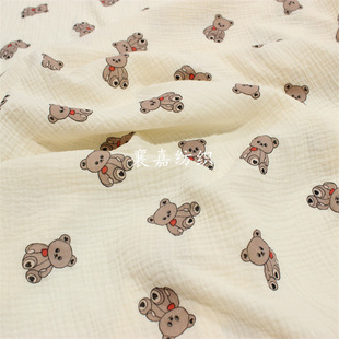 双层棉绉布 纱布卡通印花 布料 婴童服装 小毯子面料-阿里巴巴