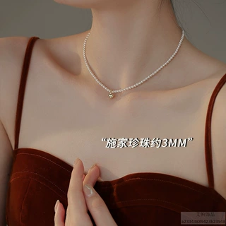 银饰爱心baby珍珠项链颈链锁骨链女小米珠法式项链2023新款