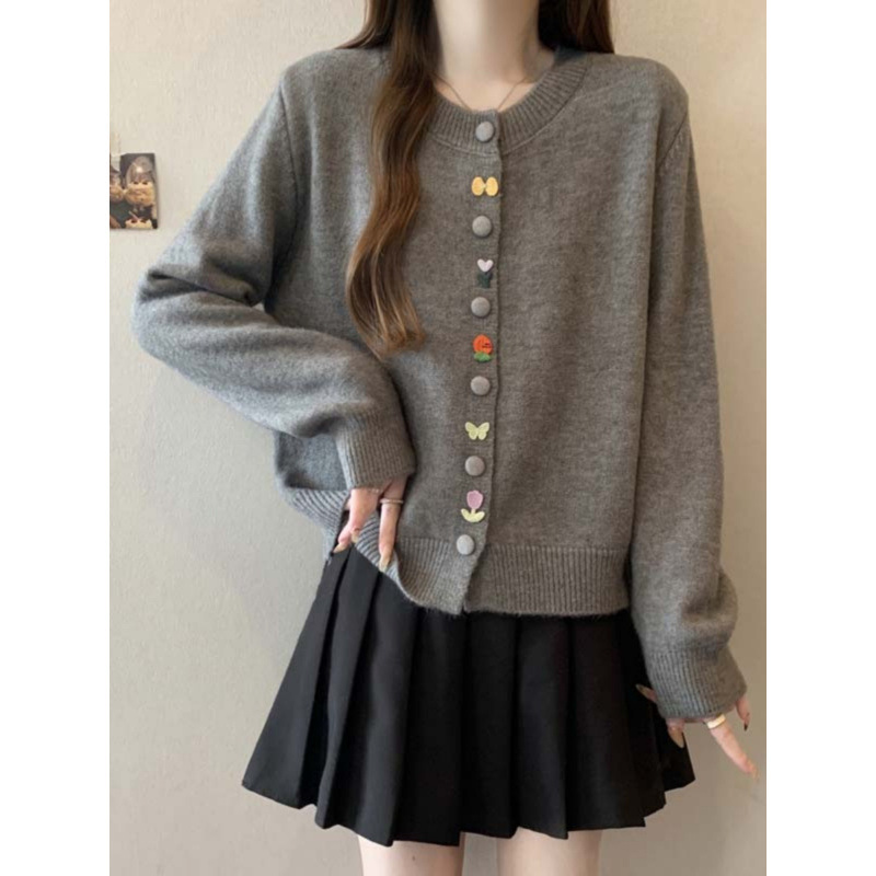Kaning Round Neck Sweet Buttoned Knitted Cardigan for Women 2026 Autum New Loose High-End Sweater Top for Women