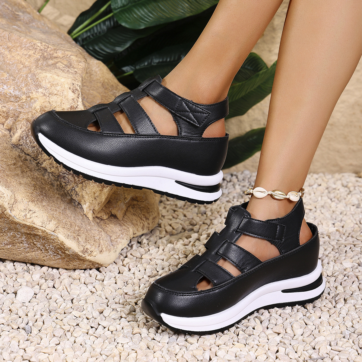 sandals wedge heel platform with velcro