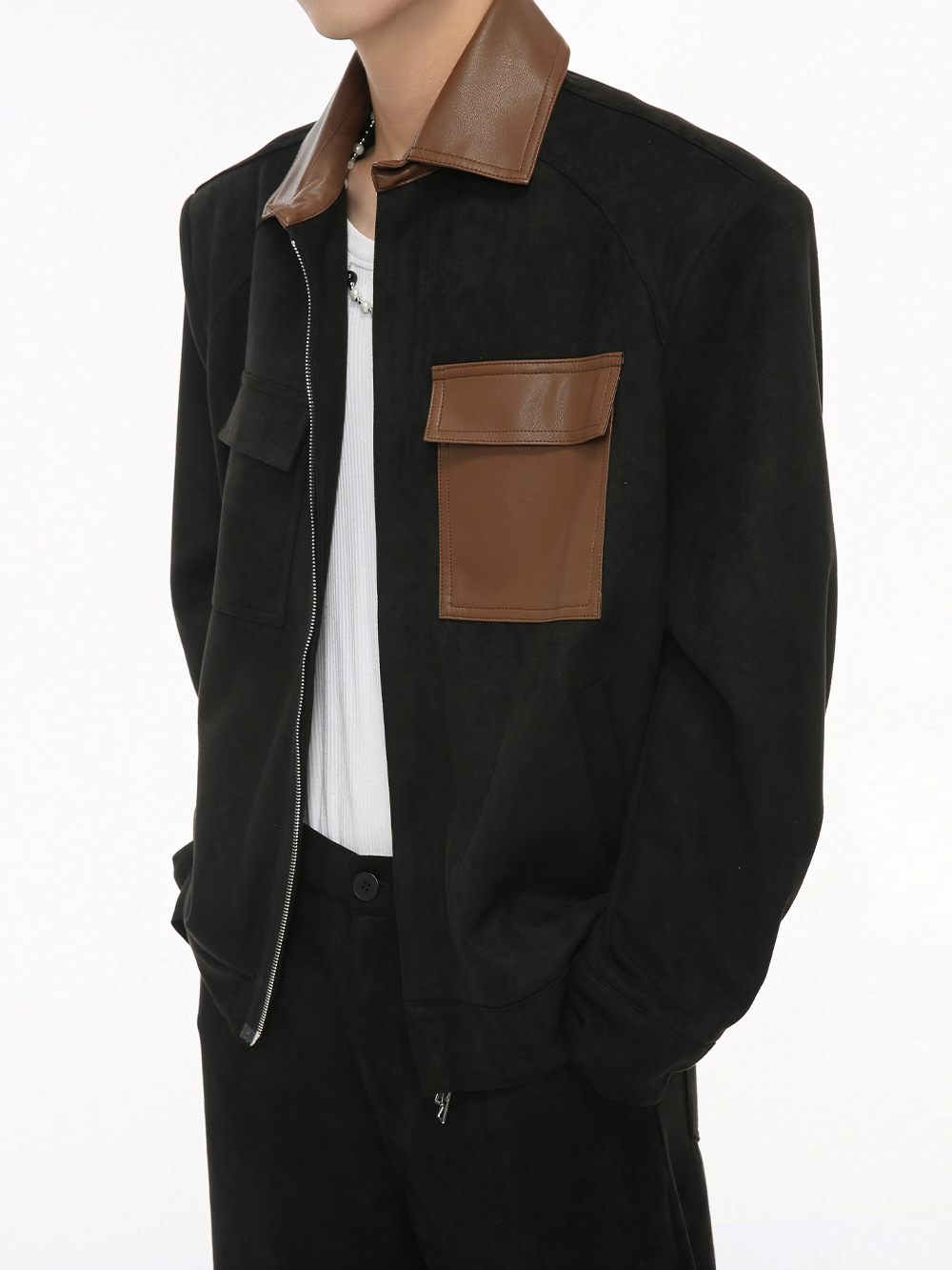 MTLCLOTHES Hombres| 2024 otoño nuevo producto coreano retro empalme bolsillo decoración de color contraste conjunto de moda