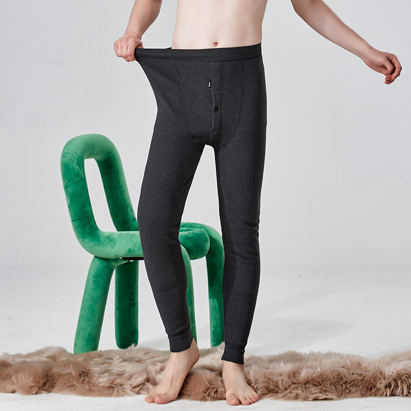 가을과 겨울 남자의 높은 허리 따뜻한 바지 기모 슬림 핏 무릎 패드 허리 바지