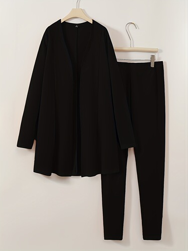 Plus Size Casual Outfits Set Women's Plus Solid Long Sleeve