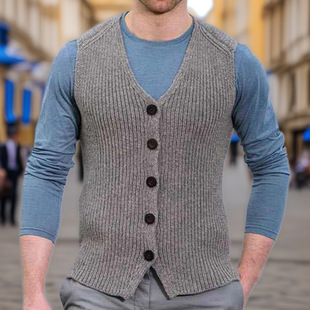 European and American Export Men's Clothing Amazon Autumn and Winter New Knitwear Slim Vest Bottoming Woolen Vest Sy0163
