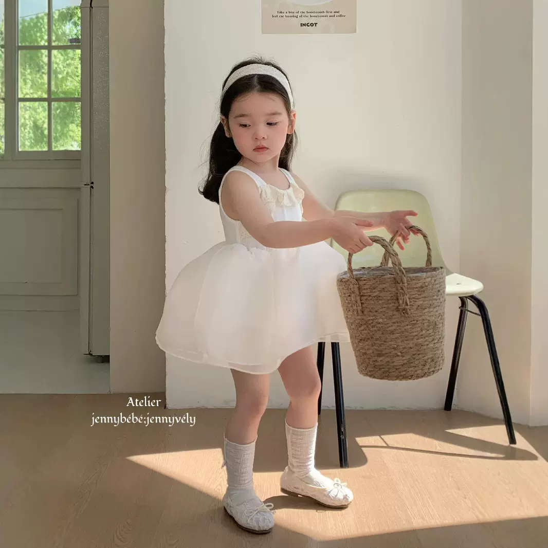 婴儿夏薄款衣服女宝宝公主裙百日宴周岁礼服纱裙吊带爬服包屁衣