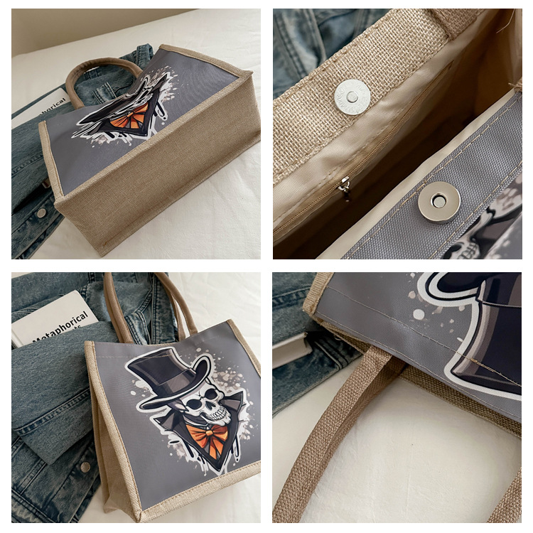 New fashionable skull canvas bag, women's large-capacity tote bag, single-shoulder bag for classes, 2024 fashionable tote bag undefined