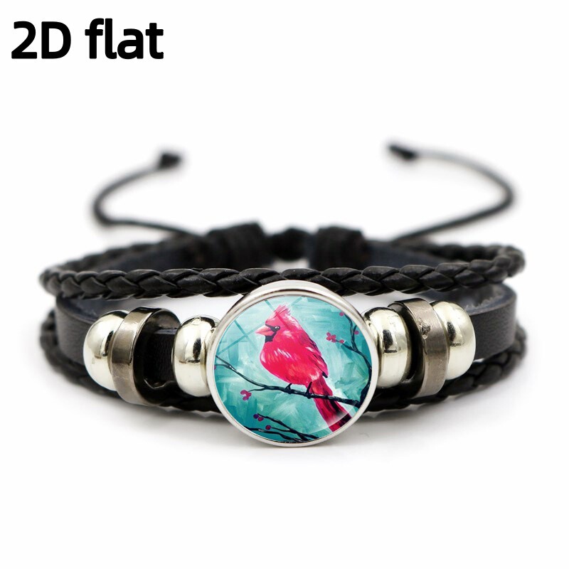 Time Gemstone Bracelet with Cardinal Bird Pattern, Unisex Fashionable Versatile Leather Bracelet Accessory
