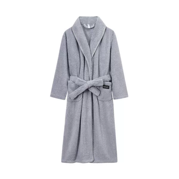 Women - Light gray lapel pulling bathrobe