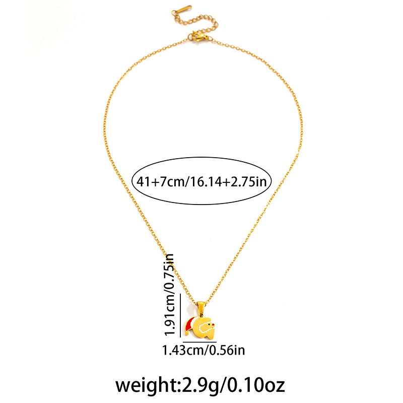 7g Weight 0.03µm Gold Plating Thickness Electroplated Gold Plating Process Golden Plated Plating Material 201 Stainless Steel Pendant Material Pendant Necklace Classification 201 Stainless Steel Chain Material cable chain Chain Type 1 Piece Quantity Holiday, Daily Occasion 201 Stainless Steel Material Santa Claus, Number Pattern Women's Gender Cute Style Plating Craft Fashionable Stainless Steel Christmas Necklace For Women 26 Small Letter Pendants Versatile Minimalist Choker Trendy Accessory 35