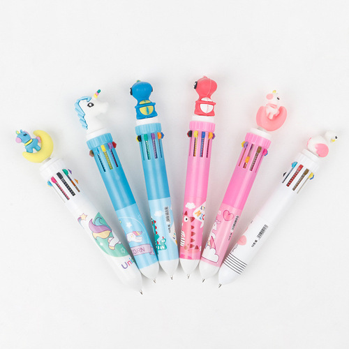 Qibo creative ten-color ball-point pen color candy graffiti girl heart multi-color click pen cartoon 10-color ball-point pen