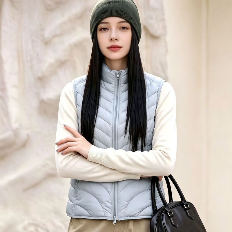 Ribbed down jacket 2026 spring, autumn, winter lightweight vest for women, short slim-fit versatile solid color duck down coat Ribbed down jacket 2026 spring, autumn, winter lightweight vest for women, short slim-fit versatile solid color duck down coat