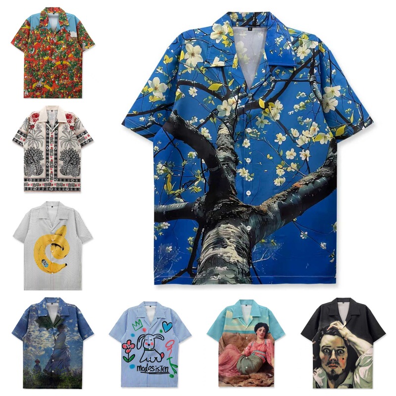 Cross-Border Summer Foreign Trade Retro Hawaiian Vintage Short-Sleeved Floral Shirt for Men, Beach Loose Casual Shirt for Women