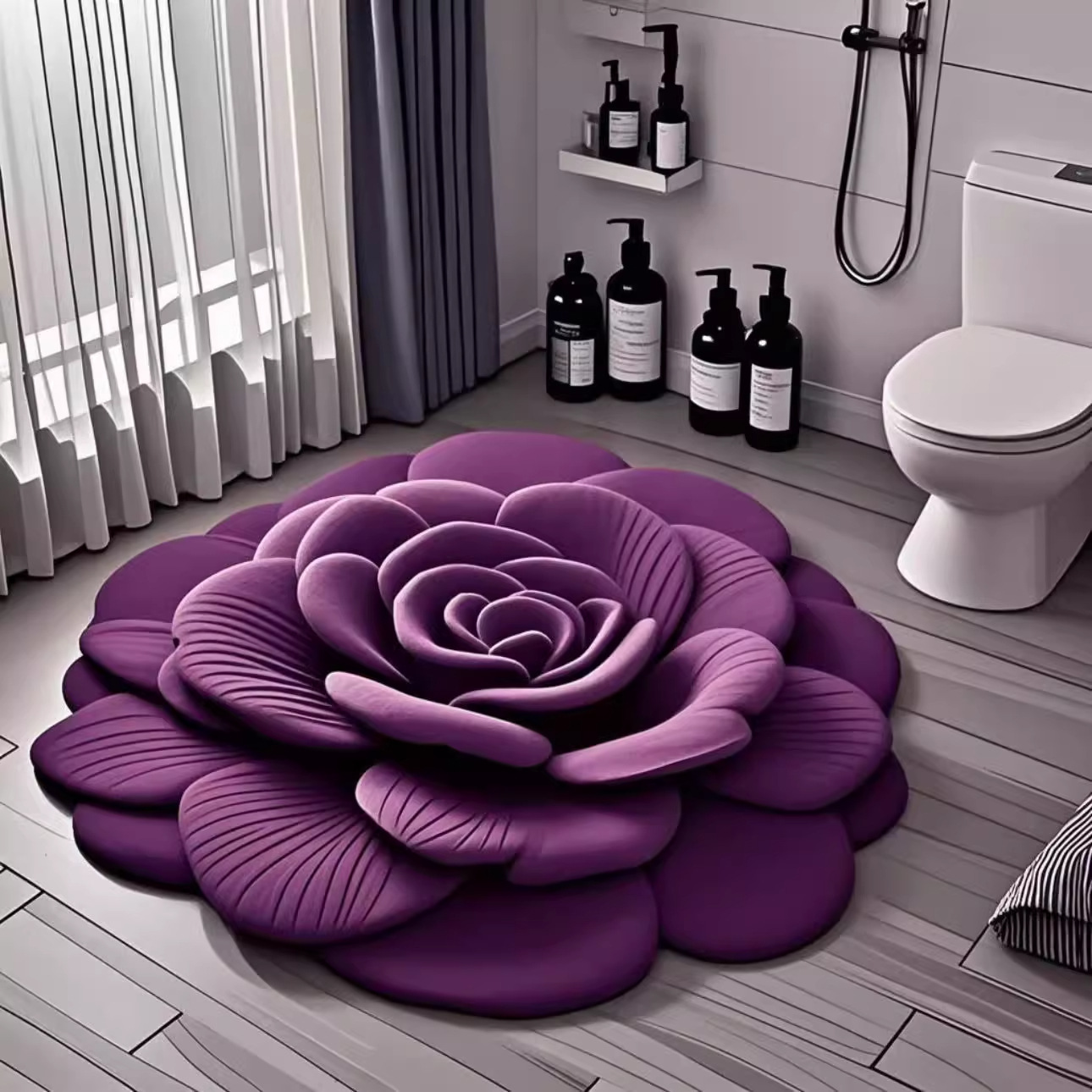 Grensoverschrijdende 3D visuele vloermat van kristalfluweel, antislipmat met bloemenpatroon voor badkamerdeur, groothandel in slaapkamertapijten_voghion.com