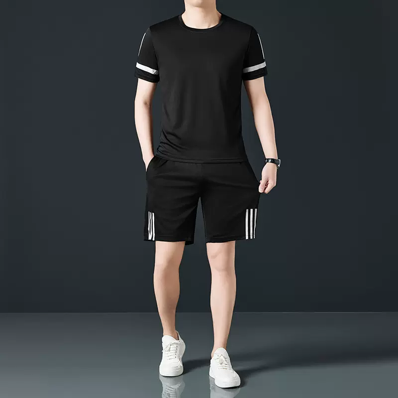 新款夏季短袖男装休闲运动套装搭配男士t恤短裤两件套大码男装