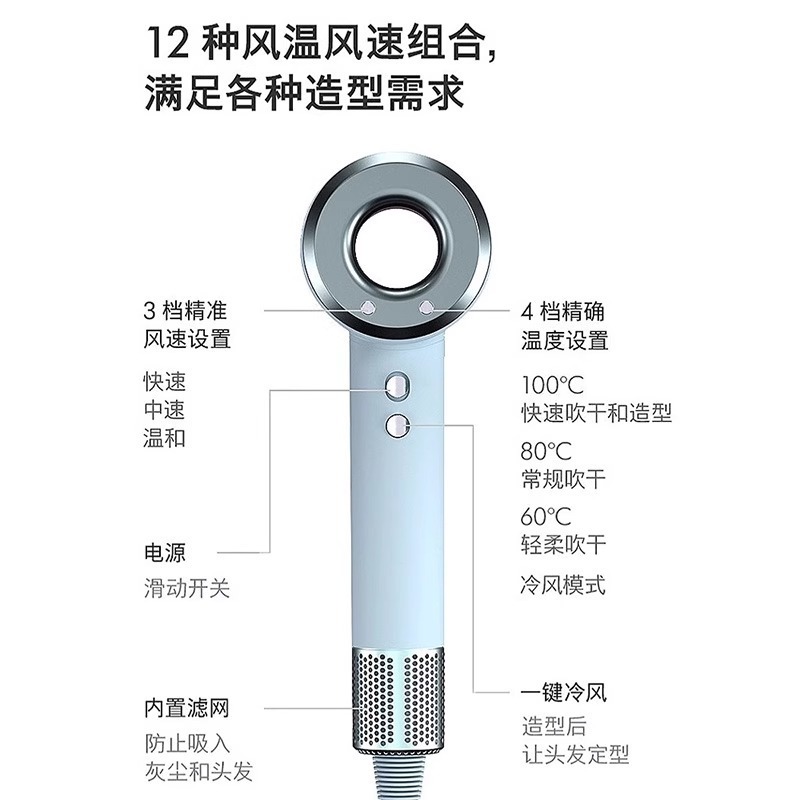 跨境热销亚马逊现货无叶中空吹风筒高速电吹风机大功率负离子家用|undefined