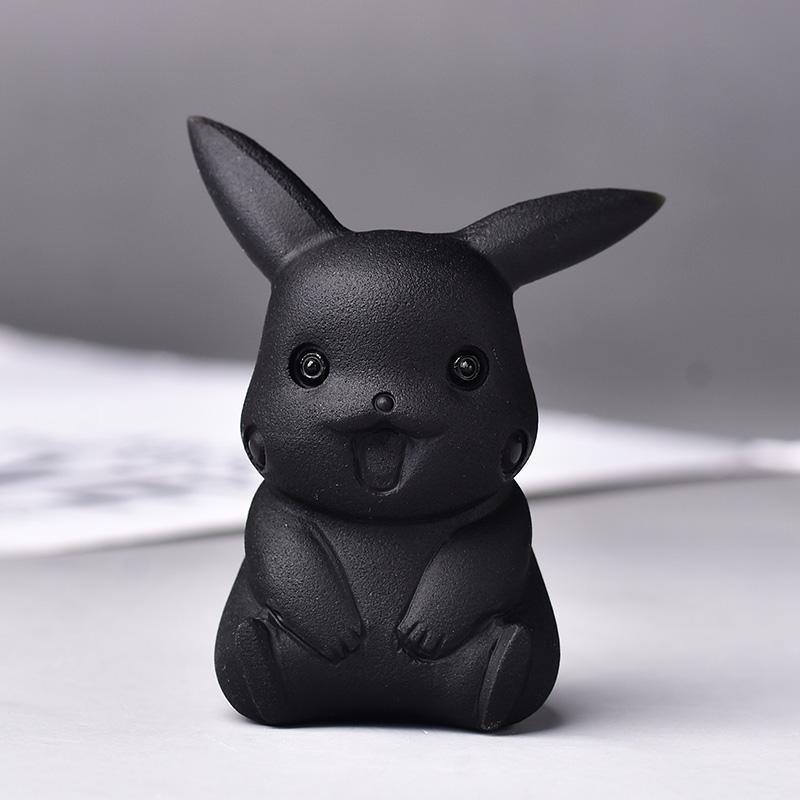 天然黑曜石原石雕刻皮卡丘动漫卡通动物立体小摆件 儿童礼物新款