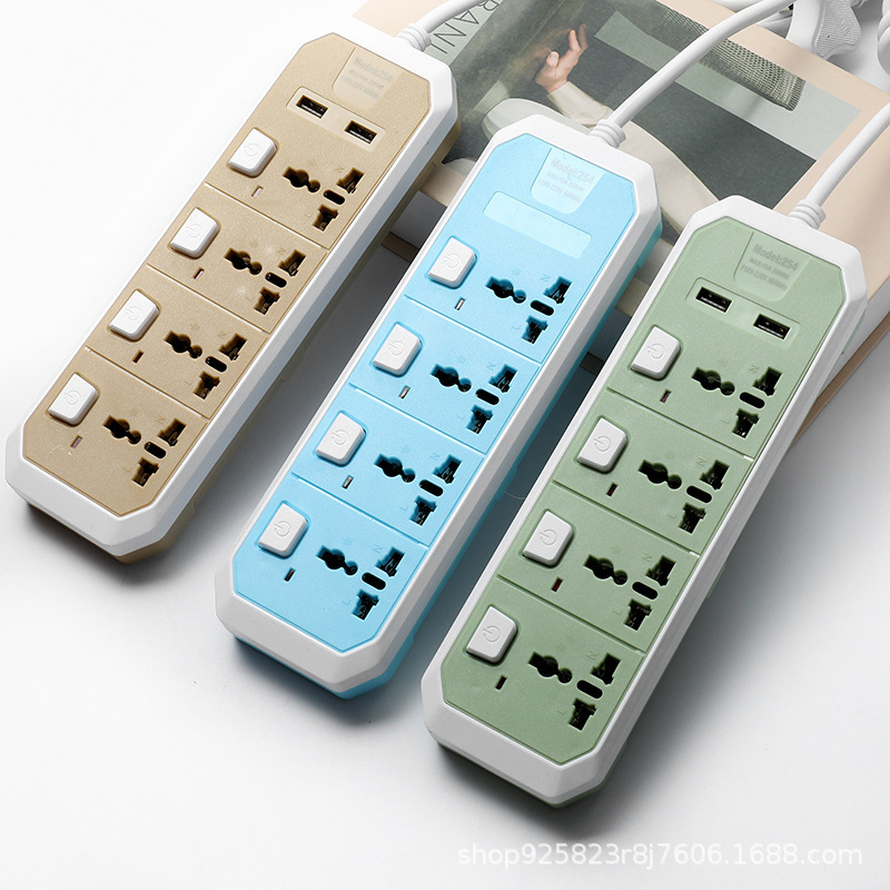 254#USB 4开关 多用插孔 三扁插 阿根挺 澳插 带线排插