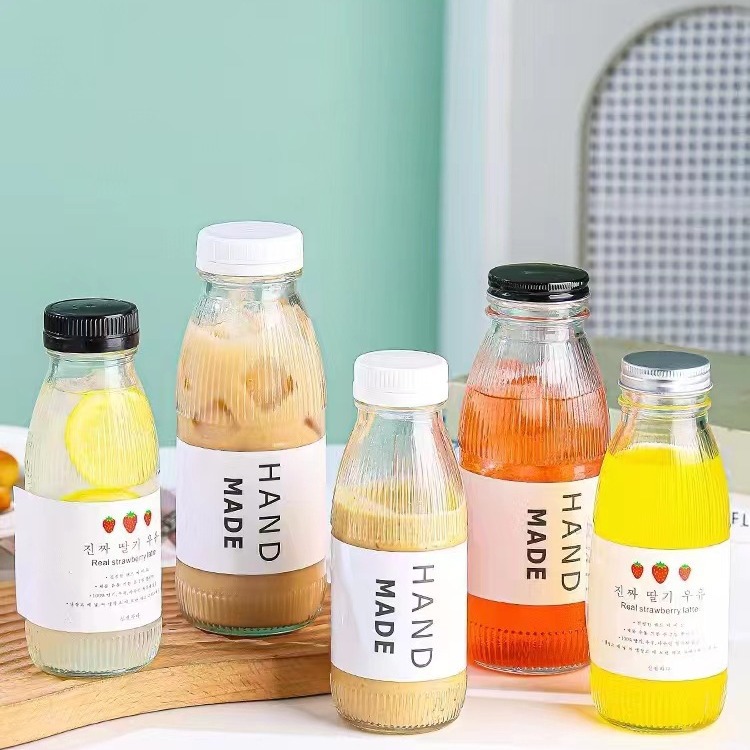 新款园竖条透明奶茶瓶杨枝甘露瓶鲜炖饮品饮料瓶子果汁玻璃瓶批发