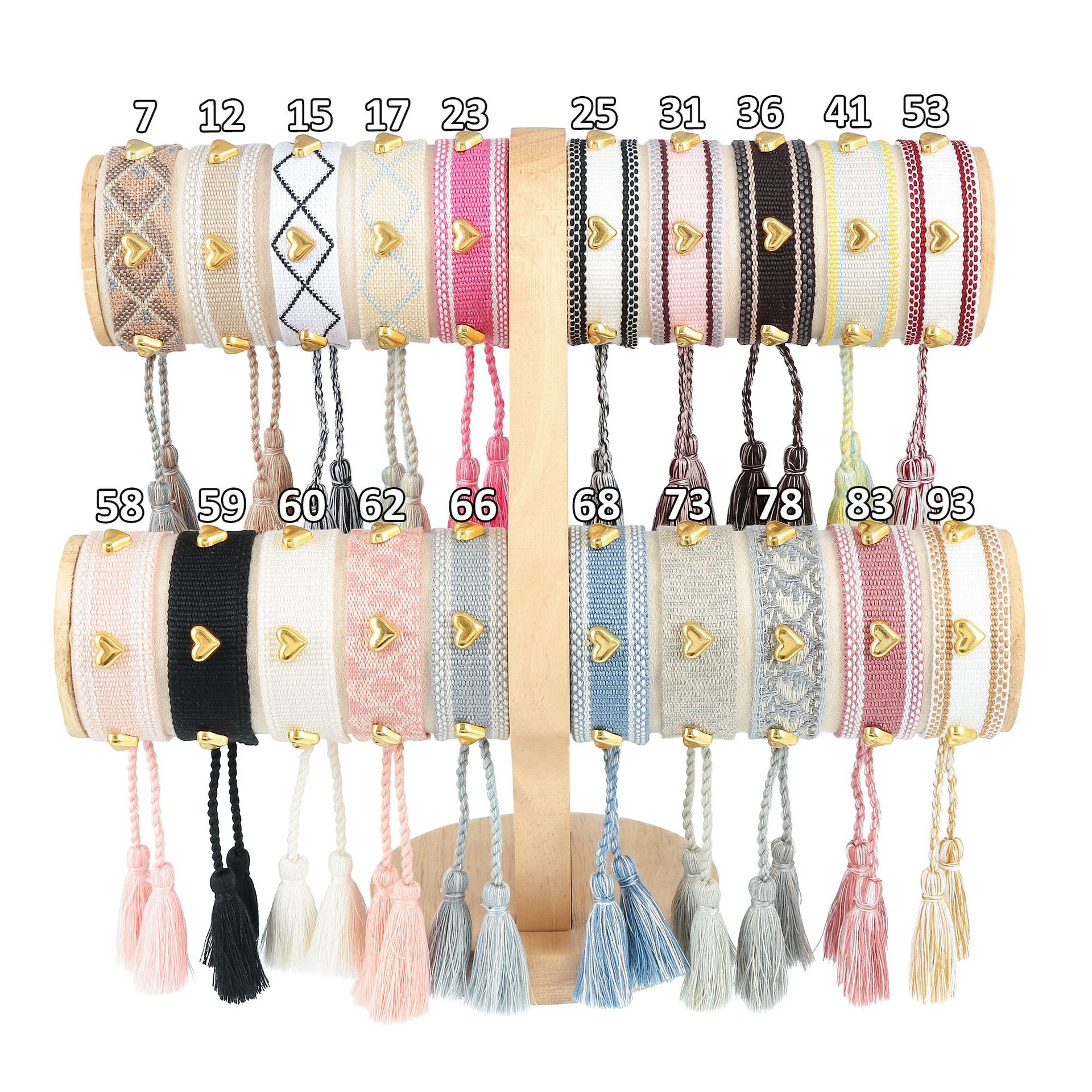 Simple Style Heart Shape Polyester Metal Embroidery Tassel Women's Drawstring Bracelets