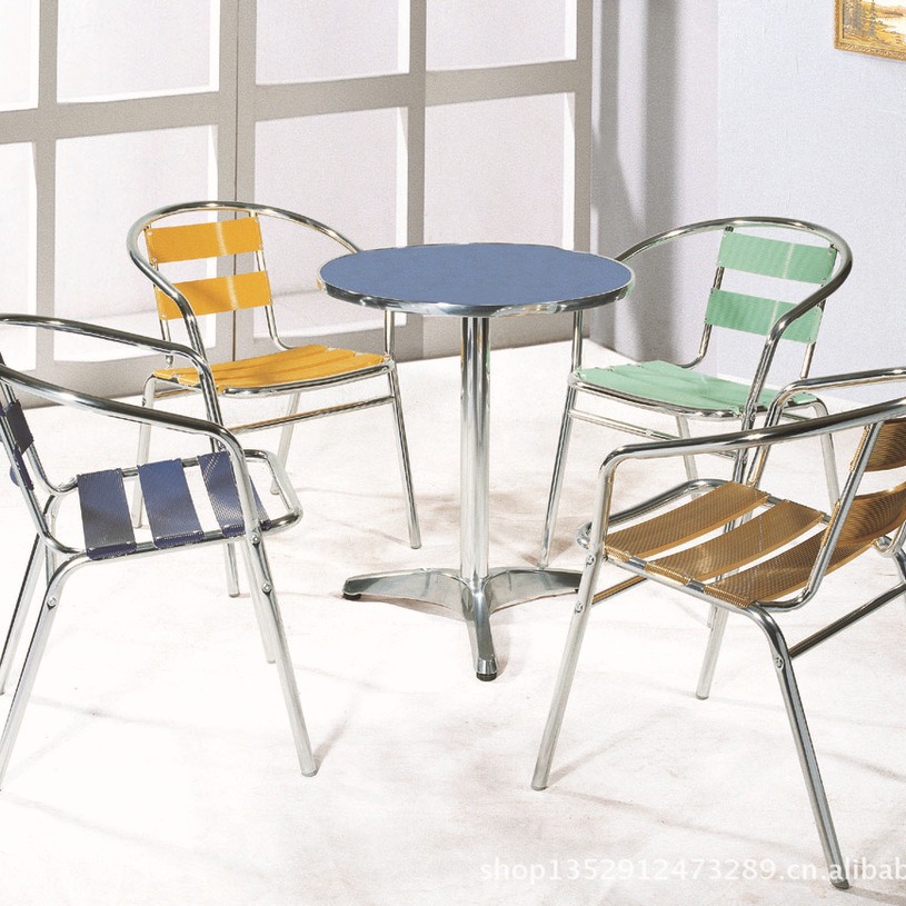 铝合金桌椅简约田园风格铝椅 彩色铝制椅子 户外桌椅休闲广场桌椅