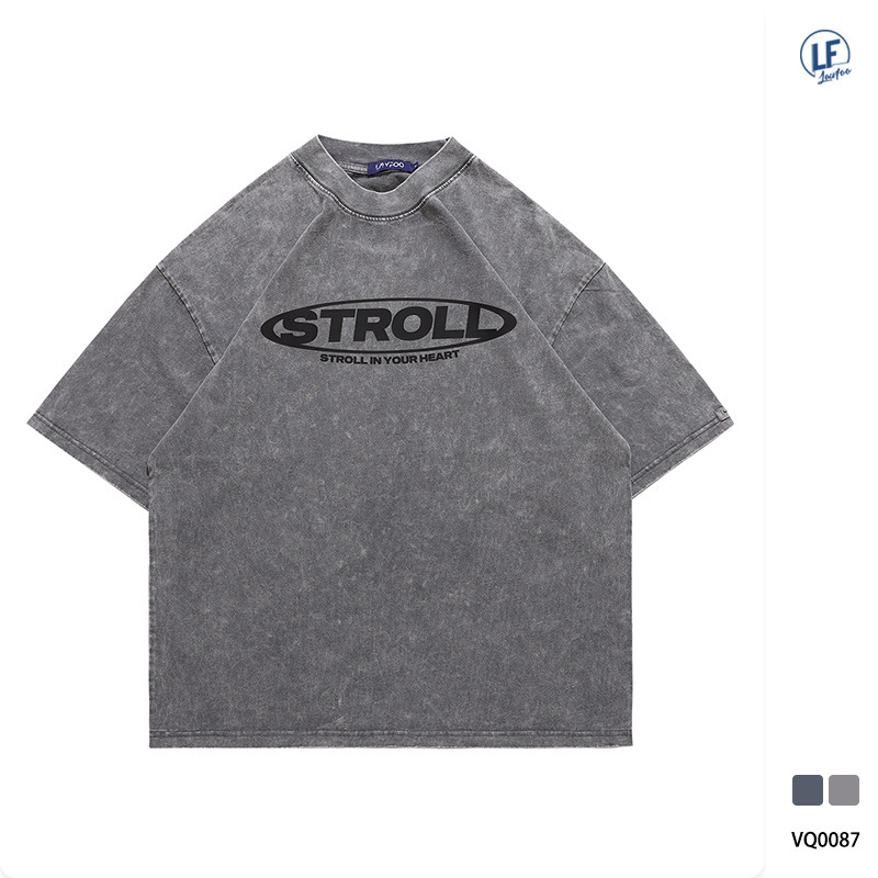 LawFoo 2022 Summer New National Fashion Brand Wash Dressing Printed Short-sleeved Couples Loose Shoulder T-shirt for Men LawFoo 2022 Summer New National Fashion Brand Wash Dressing Printed Short-sleeved Couples Loose Shoulder T-shirt for Men
