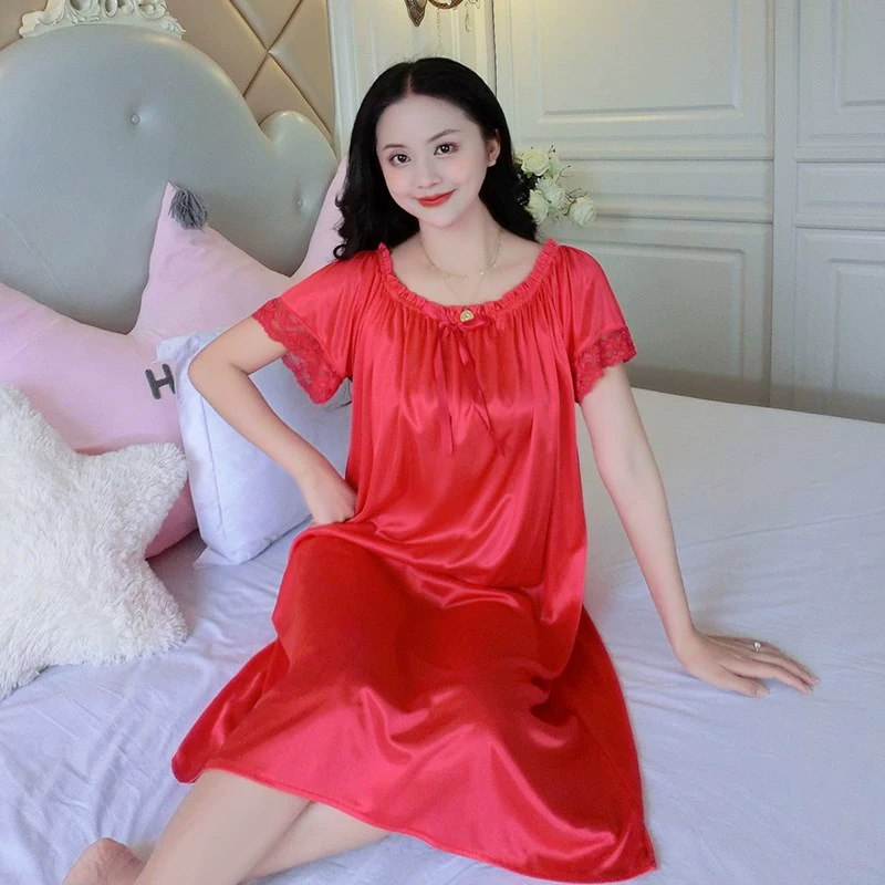 Шелковая ночная рубашка oversize средней длины, короткие рукава, one size (обхват груди 120 см, длина 1 м)