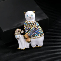 ヨーロッパとアメリカのファッションダイヤモンドシロクマ動物ブローチかわいいクマファッションハイエンドコサージュレディースブローチアクセサリー