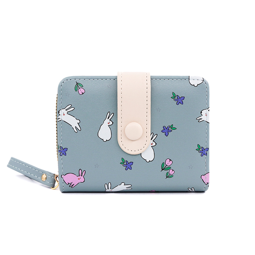 Cute conejo impresión billetera de mujer corta tarjeta de órgano hebilla bolso de cambio bolso de identificación con cremallera bolso de mano