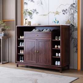 新中式乌金木实木客厅入户家用门口带推拉储物简约收纳带抽屉鞋柜