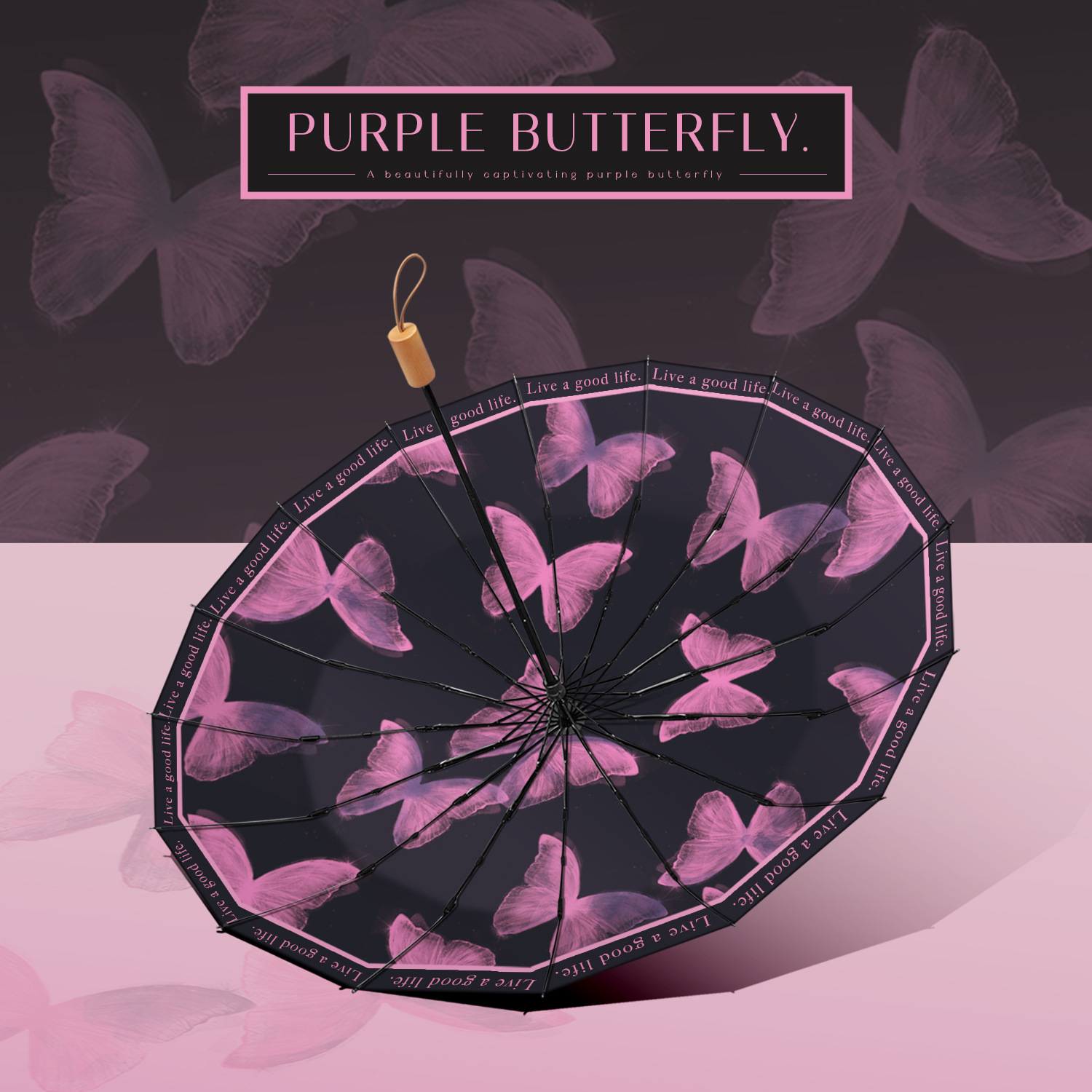 손으로 열 수 있는 16K 비닐 블랙 폴 블랙 프레임 핑크 나비