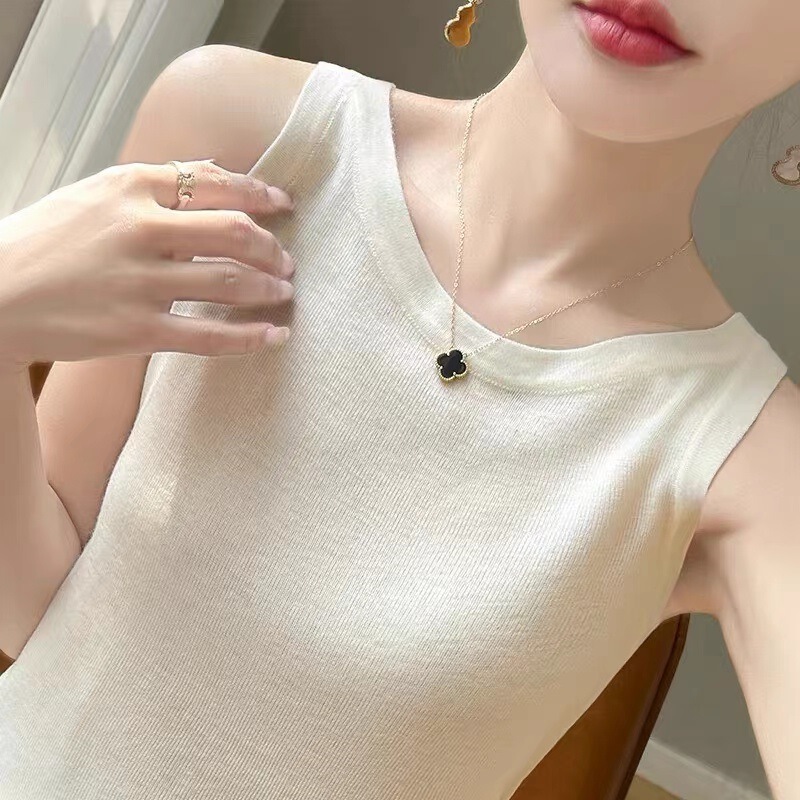 High-End Beauty! Round Neck Camisole Women's Summer Knitted Knitwear Thin 2024 New Slim Fit Bottoming Top