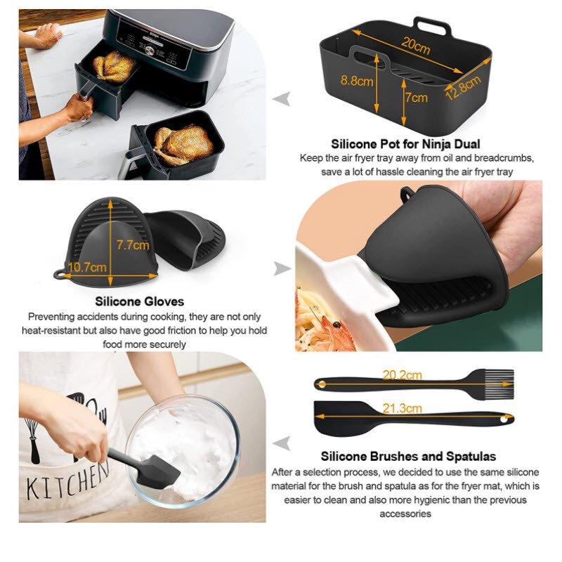 Freidora de aire accesorios traje RECTANGULAR 8 piezas freidora de aire doble olla accesorios doble olla parrilla transfronteriza