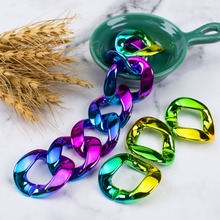 ABS塑料亚克力UV双色渐变电镀35*35链条环插胶扣箱包饰品配件散装