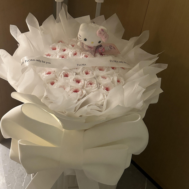 永生花蝴蝶结kt猫玫瑰花束香皂花送闺蜜生日礼物送女友七夕礼物|undefined