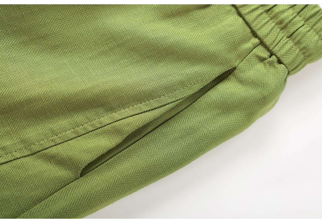 Quần culottes nữ ống rộng chất liệu linen phối lụa, cạp chun rút dây, dáng suông mềm mại — màu xanh táo chi tiết 32