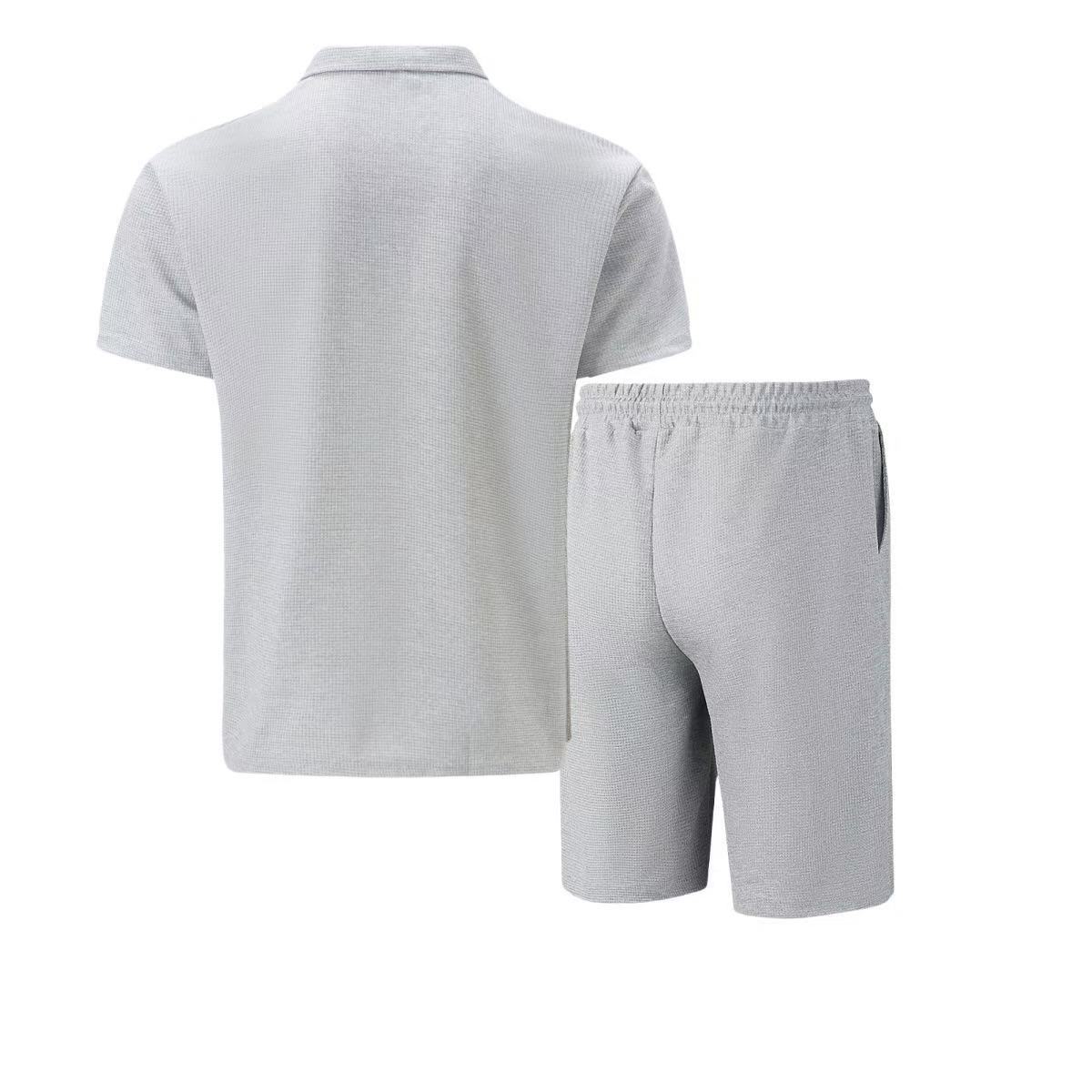 Men's Summer Waffle Texture T-shirt And Shorts Casual Set_voghion.com