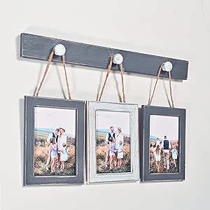 Three-in-one solid wood photo frame farmhouse vintage distressed wooden photo frame with HD glass living room hanging wall decoration