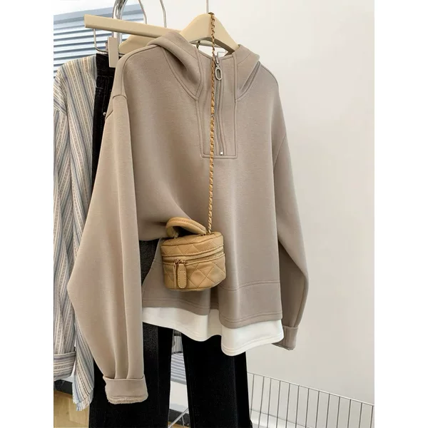 Plus Size 150kg Half-Zip Faux Two-Piece Sweatshirt for Women