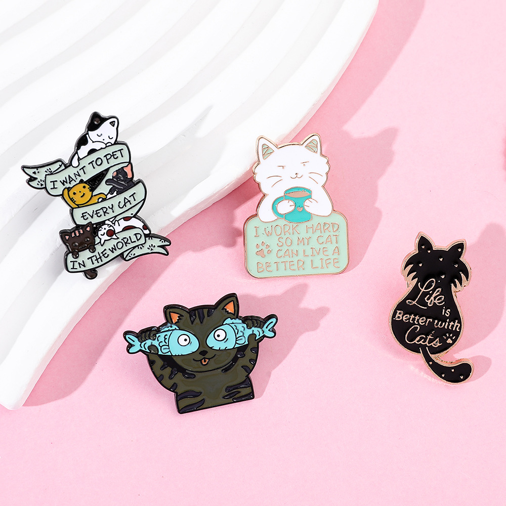 9g Weight Brooches Classification Daily Occasion Alloy Material Letter, Cat, Fish Pattern Unisex Gender Cartoon, Enamel Design Cute Style Cute Pin Letter Cat Fish Alloy Cartoon Enamel Unisex Brooches 8