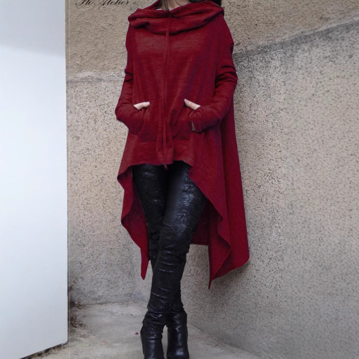 Otoño e Invierno AliExpress deseo Amazon nuevo europeo y americano color sólido suéter largo con capucha 9308 image 3