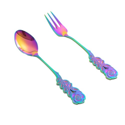 Cross-border hot selling rose coffee spoon wedding hotel dessert spoon gold-plated mixing spoon dessert spoon fruit cake fork