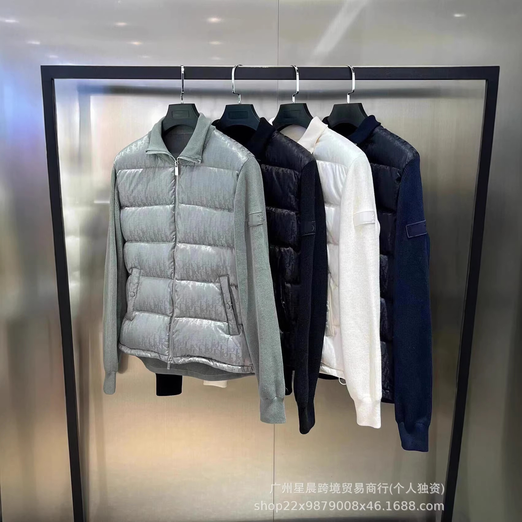 Cross-border foreign trade factory D brand Oblique printed all-over knitted stand collar down jacket warm winter turn-down collar